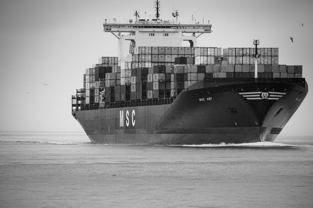 A container vessel approaching port