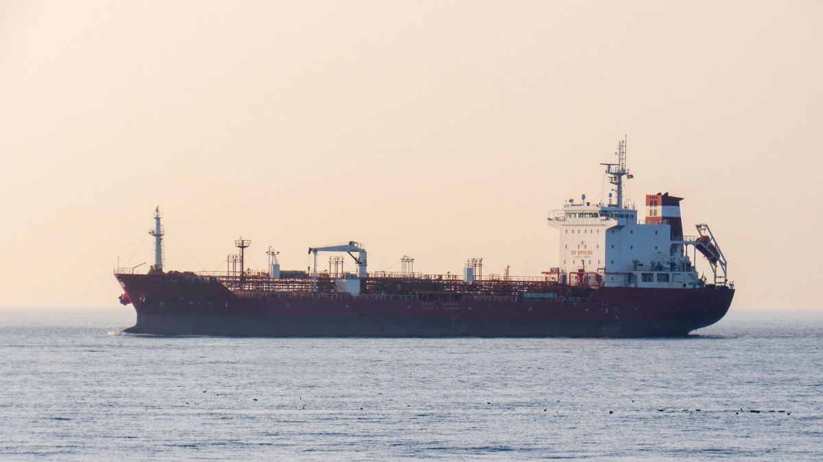 A product tanker at sea at dawn